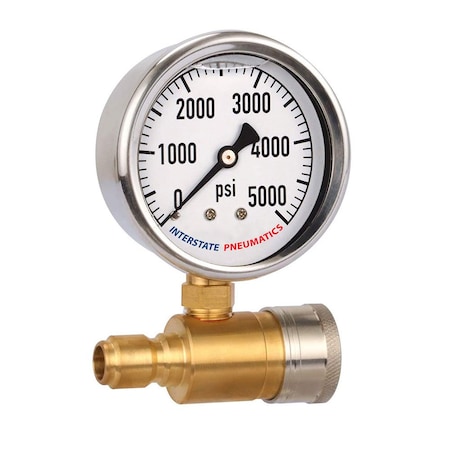 2-1/2 Inch Pressure Washer Pressure Gauge Kit 3/8 Inch Quick Connect 0-5000 PSI